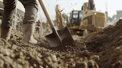 Construction Worker Digging with Shovel