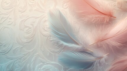 Fototapeta premium Delicate pastel colored feathers on a textured background.