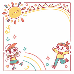Obraz premium Cute cartoon border with colorful outlines and fun childlike energy