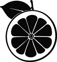 A lemon slice with a leaf silhouette vector illustration.