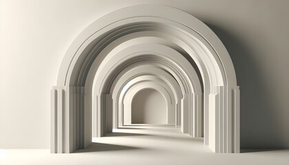 Fototapeta premium Sleek 3D rendered archways with minimal curves and deep shadows creating a tranquil monochrome architectural design
