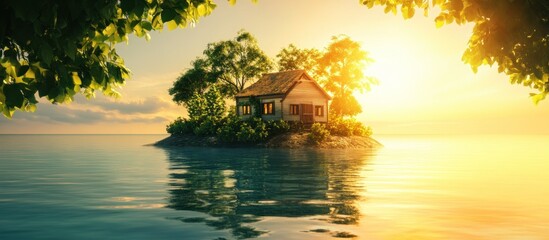Fototapeta premium Tranquil Island Home at Sunrise.