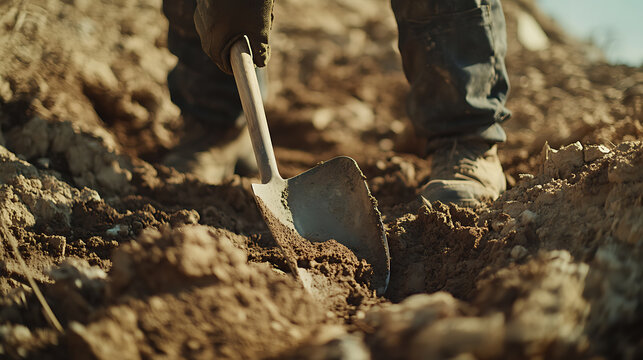 Close-up of a shovel digging into soil