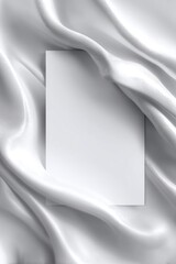 Blank Card on Elegant Draped White Silk: Serene Minimalist Design