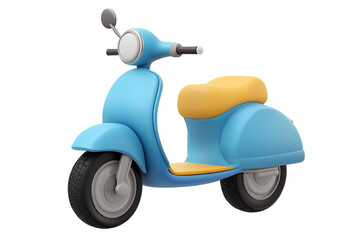 Obraz premium 3D cartoon, blue and yellow food delivery scooter icon on a transparent background