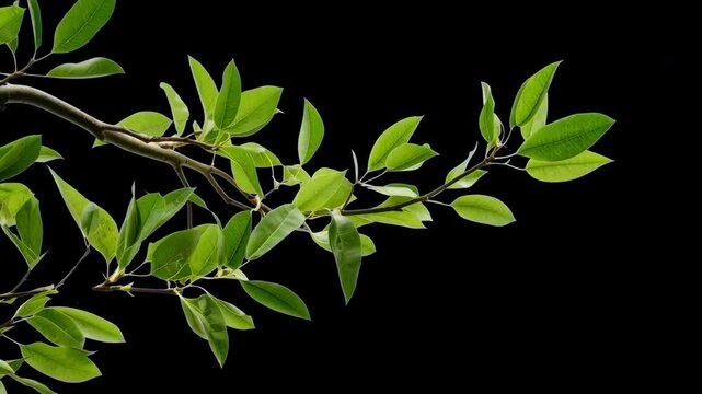 Green leaf branch animated overlay, transparent 4K video, alpha channel, ProRes 4444