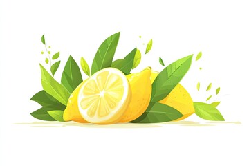 Fresh Lemons with Leaves
