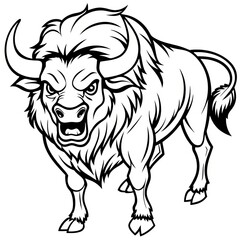 Fototapeta premium black and white bison cow line art 