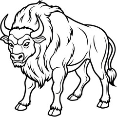Obraz premium black and white bison cow line art 
