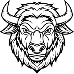 Fototapeta premium black and white bison cow line art 
