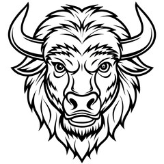Obraz premium black and white bison cow line art 