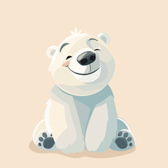 Cute vector illustration with a formidable predator. Baby polar bear with a happy smile on a beige background. Square illustration is suitable for stationery or advertising of children's products.