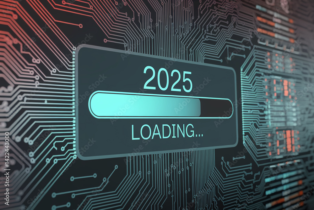 Poster circuit board texture with a progress bar showing 