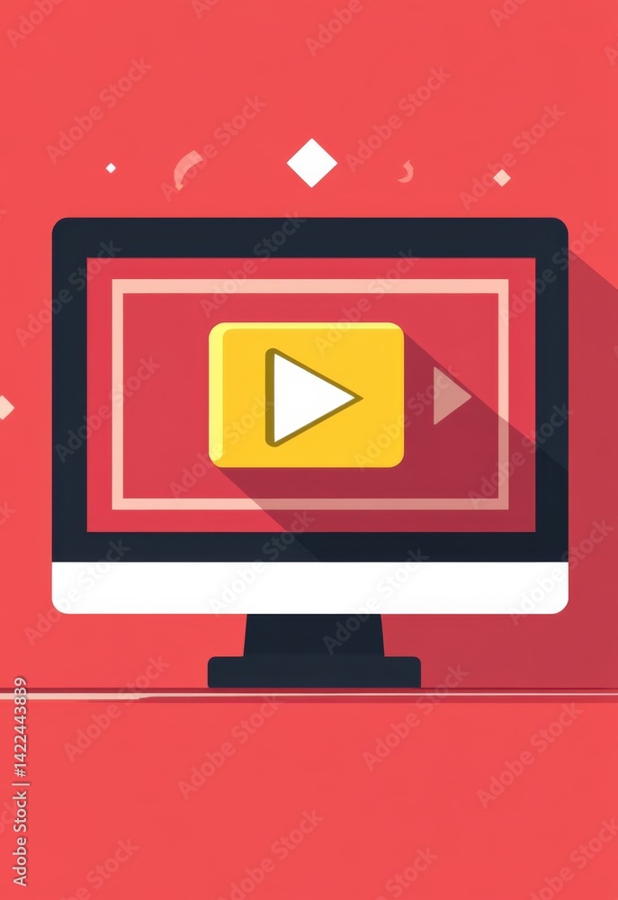 Aufkleber an onboarding video on a computer screen featuring a yellow play button with a white arrow