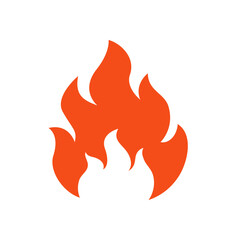 Minimalist flame icon in solid red style, ideal for fire safety symbols, BBQ graphics. Vector illustration