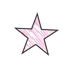 Star scribble doodle. red star with black stroke isolated on white background