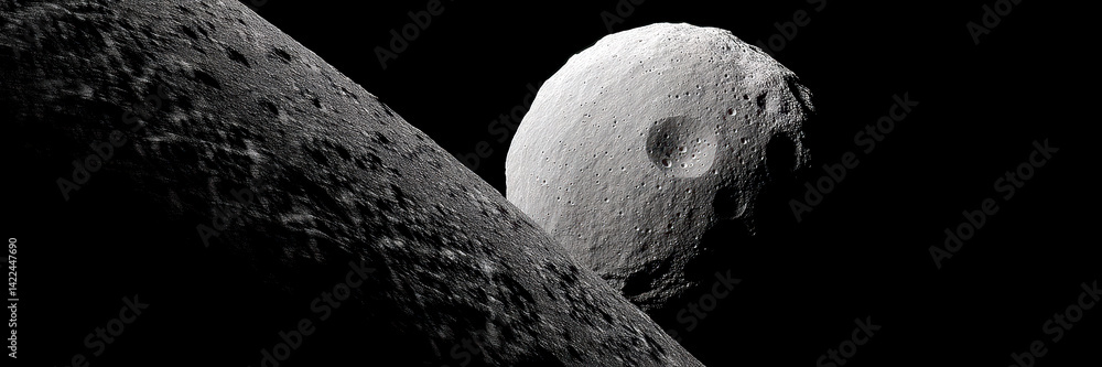 Poster potential asteroid impact on the moon observed from a distance with detailed surface features