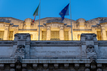 Milano Centrale railway station at night