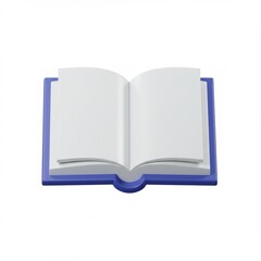 Modern stylized 3D render of an open book icon with dark blue covers. A clean symbol representing education, learning, knowledge, reading, and wisdom. Isolated on white.