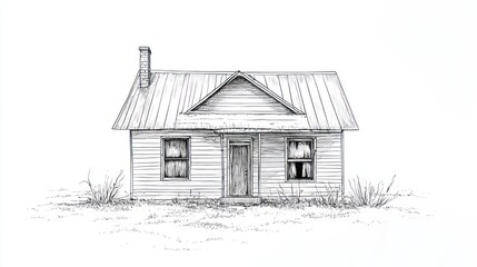 Pencil sketch of a small rustic house