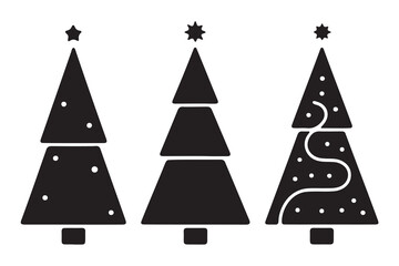 Fototapeta premium Three simple Christmas tree silhouettes with festive variations.