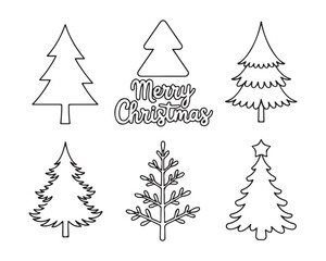 Obraz premium Simple Black Line Art Christmas Trees and Merry Christmas Text