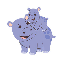 Fototapeta premium Happy hippopotamus family hand drawn