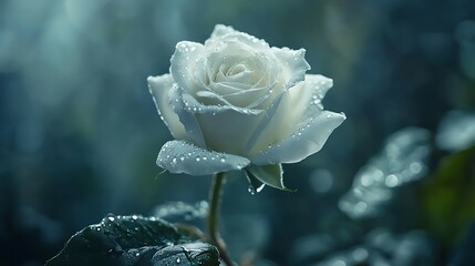 Romantic sunset lights up blooming rose and dew high resolution picture