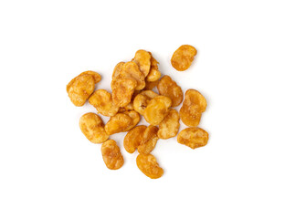 Roasted broad beans snack isolated, fried vicia faba, spicy legume, crispy big beans chips for salads