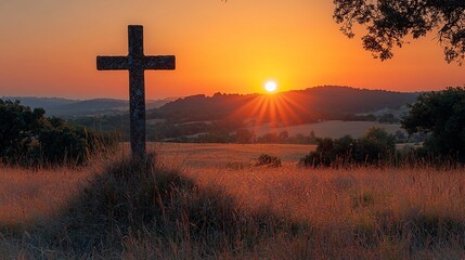 Sunset cross field landscape faith hope