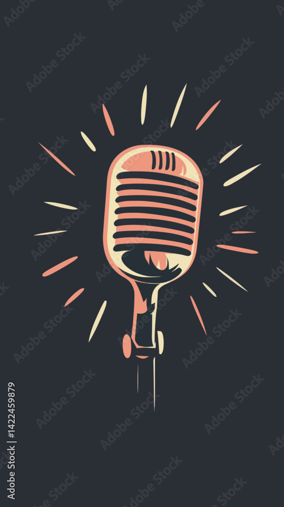 Poster retro microphone vector art with minimalist style on dark background