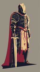 Gallant Knight in Ornate Armor: Minimalist Vector Illustration Embracing Chivalry Legacy