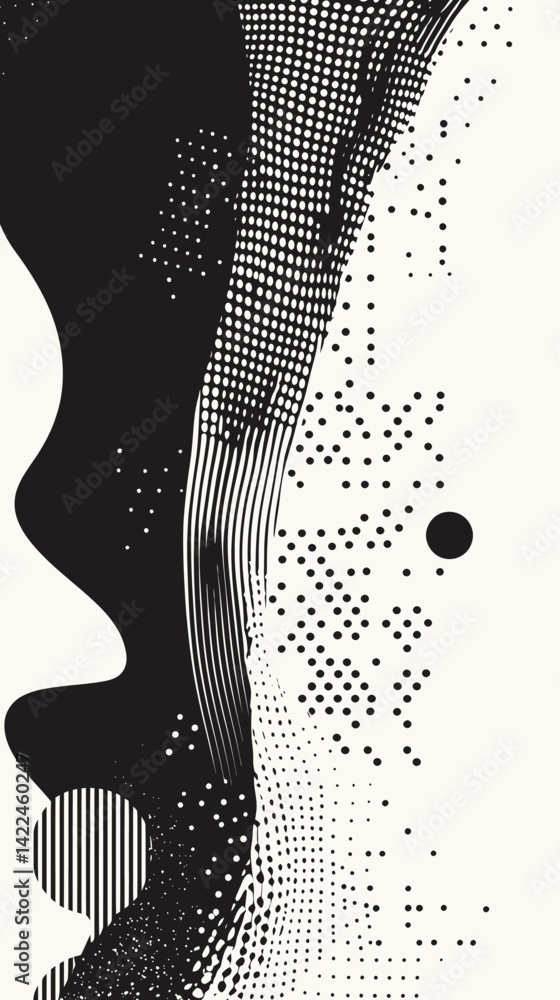 Poster abstract black and white minimalist vector with dots and lines pattern
