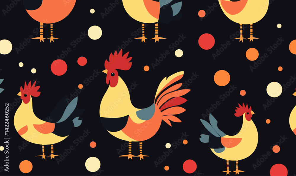 Poster colorful abstract rooster pattern in minimalist flat vector design for graphic resources