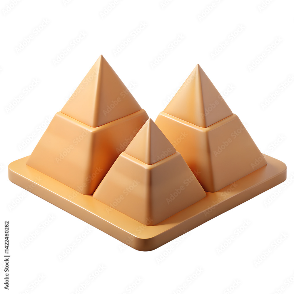 Poster three dimensional rendering of simple pyramids on platform isolated on transparent background