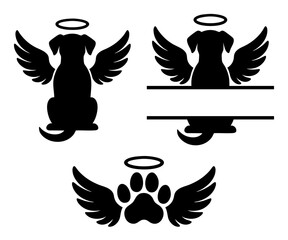 Dog Memorial Vector Bundle: Dog Silhouette, Name Frame, and Angel Paw Print