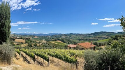 Fototapeta premium A Scenic Landscape Of Rolling Hills Under A Clear Sky