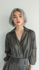 日本人の若いファッションモデル　ヘアカラー