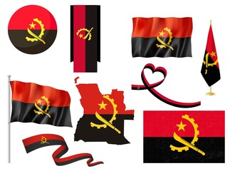 Big set of Angola ribbons, symbols, icons and flags isolated on a white background, Made in Angola, Welcome to Angola, premium quality, Angola color, set for your infographics, and templates 

