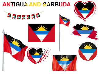 Big set of Antigua and Barbuda ribbons, symbols, icons and flags isolated on a white background, Made in Antigua and Barbuda, Welcome to Antigua and Barbuda, premium quality, Antigua and Barbuda color
