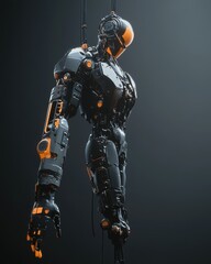 Fototapeta premium Futuristic robotic figure suspended in mid-air.