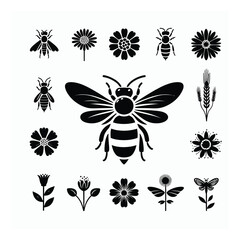 Black and white bee icon silhouette vector art illustration