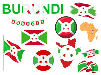 Big set of Burundi ribbons, symbols, icons and flags isolated on a white background, Made in Burundi, Welcome to Burundi, premium quality, Burundi color, set for your infographics, and templates 
