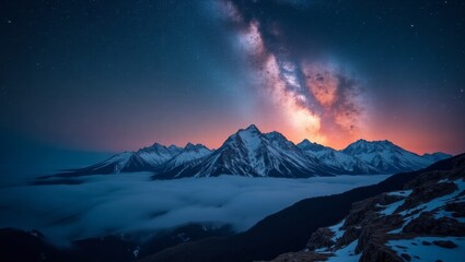 Obraz premium Majestic Snowy Mountain Range Under a Starry Night Sky