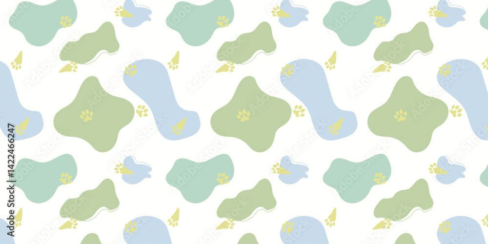 Poster scatter seamless pattern with rabbit footprints and abstract fluid for wrapping, textile, wallpaper 