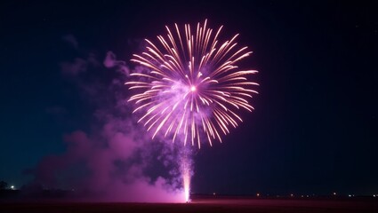 Pink Fireworks Explode in the Night Sky
