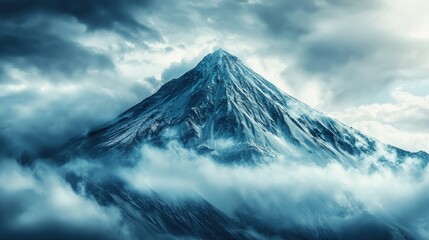 Majestic Peak Enveloped in Clouds: A Breathtaking Mountain Landscape