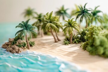 Fototapeta premium Miniature tropical island scene with palm trees.