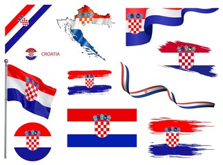 Big set of Croatia ribbons, symbols, icons and flags isolated on a white background, Made in Croatia, Welcome to Croatia, premium quality, Croatia color, set for your infographics, and templates 
