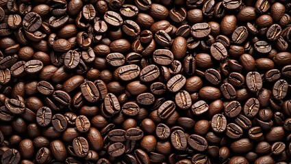 Naklejka premium close-up of roasted coffee beans with dark glossy texture and natural variation